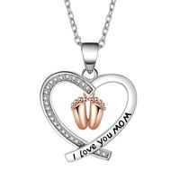 Copper MAMA Simple Style Letter Heart Shape Footprint Hollow Out Inlay Zircon Pendant Necklace main image 6