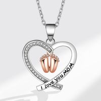 Copper MAMA Simple Style Letter Heart Shape Footprint Hollow Out Inlay Zircon Pendant Necklace sku image 1
