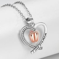 Copper MAMA Simple Style Letter Heart Shape Footprint Hollow Out Inlay Zircon Pendant Necklace main image 1