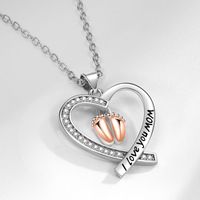Copper MAMA Simple Style Letter Heart Shape Footprint Hollow Out Inlay Zircon Pendant Necklace main image 3