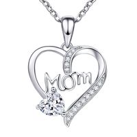 Copper IG Style MAMA Sweet Letter Heart Shape Plating Hollow Out Inlay Zircon Pendant Necklace main image 6