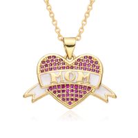 Copper Casual MAMA Simple Style Letter Heart Shape Inlay Zircon Pendant Necklace main image 3