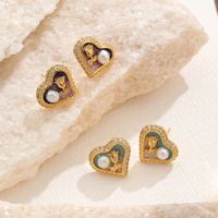 1 Pair Elegant Romantic Heart Shape Inlay Copper Freshwater Pearl Zircon 18K Gold Plated Ear Studs main image 1
