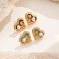 1 Pair Elegant Romantic Heart Shape Inlay Copper Freshwater Pearl Zircon 18K Gold Plated Ear Studs main image 6