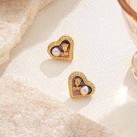 1 Pair Elegant Romantic Heart Shape Inlay Copper Freshwater Pearl Zircon 18K Gold Plated Ear Studs main image 5