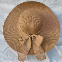 Women's Basic Solid Color Bowknot Side Of Fungus Straw Hat sku image 1