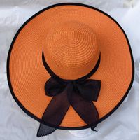 Women's Basic Solid Color Bowknot Side Of Fungus Straw Hat sku image 2