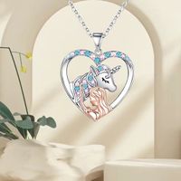 Cute Sweet Artistic Human Unicorn Alloy Hollow Out Inlay Artificial Rhinestones Silver Plated Children Unisex Pendant Necklace main image 4