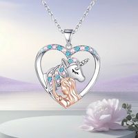 Cute Sweet Artistic Human Unicorn Alloy Hollow Out Inlay Artificial Rhinestones Silver Plated Children Unisex Pendant Necklace main image 3