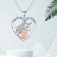 Cute Sweet Artistic Human Unicorn Alloy Hollow Out Inlay Artificial Rhinestones Silver Plated Children Unisex Pendant Necklace main image 6