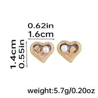 1 Pair Elegant Romantic Heart Shape Inlay Copper Freshwater Pearl Zircon 18K Gold Plated Ear Studs sku image 1