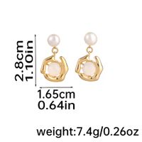 1 Pair Elegant Irregular Geometric Inlay Copper Natural Stone Freshwater Pearl 18K Gold Plated Drop Earrings sku image 1