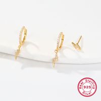 1 Set Casual Simple Style Lightning Asymmetrical Inlay Sterling Silver Zircon White Gold Plated Gold Plated Drop Earrings Ear Studs sku image 3