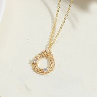 Copper 14K Gold Plated Vintage Style Simple Style Commute Oval Water Droplets Heart Shape Hollow Out Inlay Zircon Pendant Necklace sku image 7