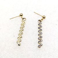 1 Pair Elegant Curve Metal Inlay Alloy Rhinestones Gold Plated Silver Plated Drop Earrings main image 5