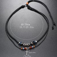 Lässig Vintage-Stil Kreuzen Perlen Legierung Lederseil Unisex Doppellagige Halsketten sku image 2