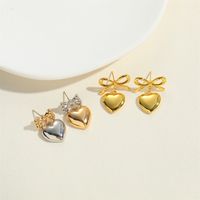 1 Pair Vintage Style Simple Style Commute Heart Shape Bow Knot Inlay Copper Zircon 14K Gold Plated Drop Earrings Ear Studs main image 6