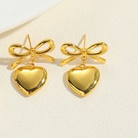 1 Pair Vintage Style Simple Style Commute Heart Shape Bow Knot Inlay Copper Zircon 14K Gold Plated Drop Earrings Ear Studs sku image 6