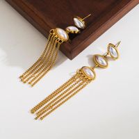 1 Pair Simple Style Asymmetrical Plating Inlay Stainless Steel Rhinestones Pearl 18K Gold Plated Drop Earrings main image 5