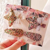 IG Style Sweet Star Bow Knot Cloth Sequins Lace Hair Clip 2 Pieces Set main image 6