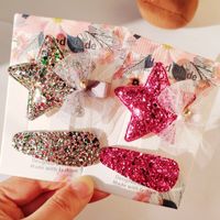 IG Style Sweet Star Bow Knot Cloth Sequins Lace Hair Clip 2 Pieces Set main image 2