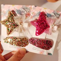 IG Style Sweet Star Bow Knot Cloth Sequins Lace Hair Clip 2 Pieces Set main image 5