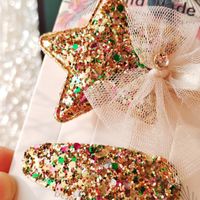 IG Style Sweet Star Bow Knot Cloth Sequins Lace Hair Clip 2 Pieces Set main image 4