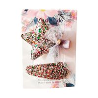 IG Style Sweet Star Bow Knot Cloth Sequins Lace Hair Clip 2 Pieces Set main image 3