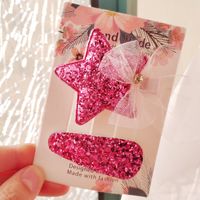 IG Style Sweet Star Bow Knot Cloth Sequins Lace Hair Clip 2 Pieces Set sku image 4