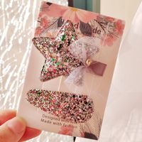 IG Style Sweet Star Bow Knot Cloth Sequins Lace Hair Clip 2 Pieces Set sku image 2