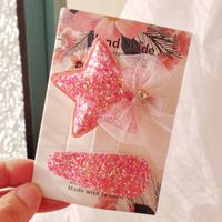 IG Style Sweet Star Bow Knot Cloth Sequins Lace Hair Clip 2 Pieces Set sku image 3