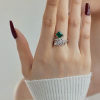 Elegant Simple Style Leaf Sterling Silver Plating Synthetic Emerald Zircon Rings 1 Piece main image 1