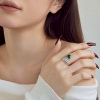 Elegant Simple Style Leaf Sterling Silver Plating Synthetic Emerald Zircon Rings 1 Piece main image 5