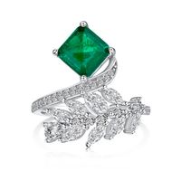 Elegant Simple Style Leaf Sterling Silver Plating Synthetic Emerald Zircon Rings 1 Piece sku image 1