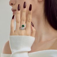 Elegant Simple Style Leaf Sterling Silver Plating Synthetic Emerald Zircon Rings 1 Piece main image 3