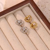 1 Pair Simple Style Heart Shape Inlay Stainless Steel Zircon Gold Plated Ear Studs main image 4