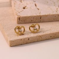 1 Pair Simple Style Heart Shape Inlay Stainless Steel Zircon Gold Plated Ear Studs main image 6