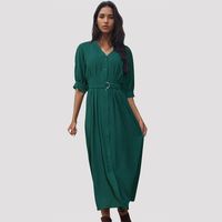 Women's Regular Dress Simple Style V Neck Belt Half Sleeve Solid Color Midi Dress Holiday Daily main image 1