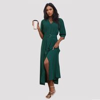 Femmes Robe Régulière Style Simple Col En V Ceinture Demi Manche Couleur Unie Robe Mi-Longue Vacances Du Quotidien main image 3