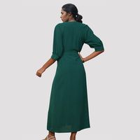 Frau Normales Kleid Einfacher Stil V-Ausschnitt Gürtel Halbarm Einfarbig Midi-Kleid Ferien Täglich main image 4
