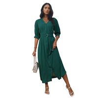 Women's Regular Dress Simple Style V Neck Belt Half Sleeve Solid Color Midi Dress Holiday Daily main image 5