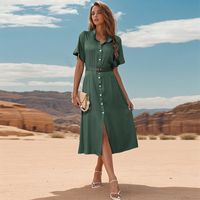 Femmes Robe Régulière Style Simple Refuser Manche Courte Couleur Unie Robe Mi-Longue Vacances main image 3