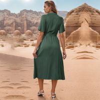 Women's Regular Dress Simple Style Turndown Short Sleeve Solid Color Midi Dress Holiday main image 4