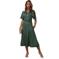 Women's Regular Dress Simple Style Turndown Short Sleeve Solid Color Midi Dress Holiday main image 5