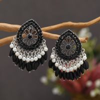 1 Pair Retro Simple Style Water Droplets Flower Tassel Hollow Out Inlay Alloy Rhinestones Silver Plated Drop Earrings main image 3