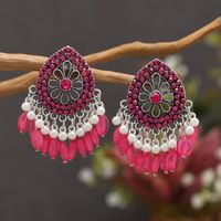 1 Pair Retro Simple Style Water Droplets Flower Tassel Hollow Out Inlay Alloy Rhinestones Silver Plated Drop Earrings main image 5