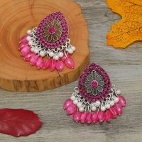 1 Pair Retro Simple Style Water Droplets Flower Tassel Hollow Out Inlay Alloy Rhinestones Silver Plated Drop Earrings main image 6
