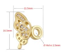 1 Pair 11.5 * Mm Hole 2~2.9mm Brass Zircon 18K Gold Plated Butterfly Polished Spacer Bars main image 2