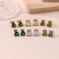 1 Pair Simple Style Triangle Inlay Stainless Steel Zircon White Gold Plated Gold Plated Ear Studs main image 1