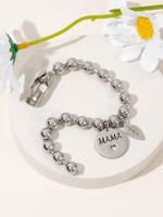 Stainless Steel Casual MAMA Simple Style Letter Leaves Beaded Carving Bracelets main image 4